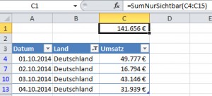 Nur sichtbare Werte werden summiert