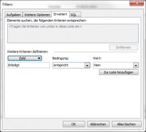 Filter Erledigt entspricht Nein
