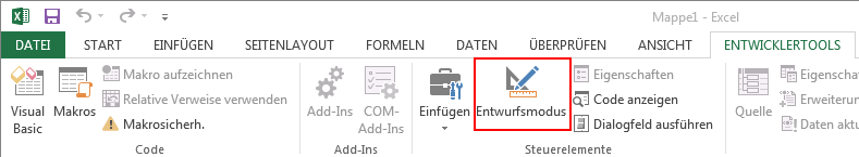 Entwurfsmodus ausschalten
