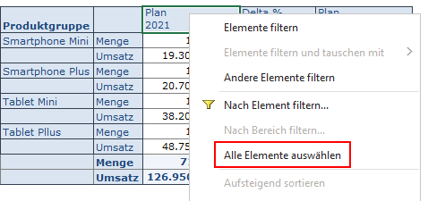 Alle Elemente auswählen