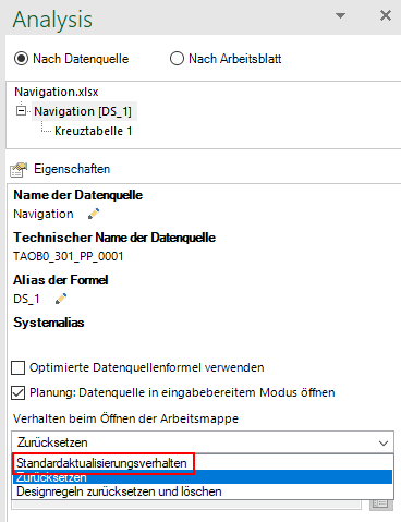 Datenquelle beim Öffnen der Arbeitsmappe zurücksetzen