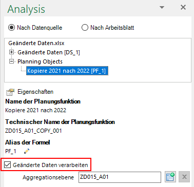 Einstellung "Geänderte Daten verarbeiten" 