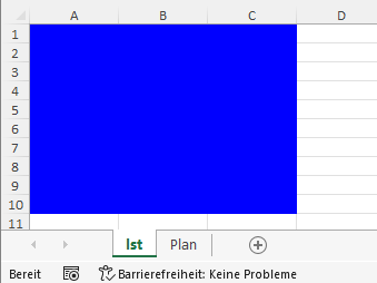 Bereich des ersten Arbeitsblattes blau eingefärbt