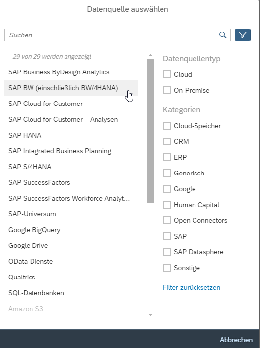 Datenquelle auswählen