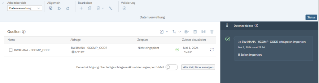 Status wird in der Datenzeitleiste angezeigt