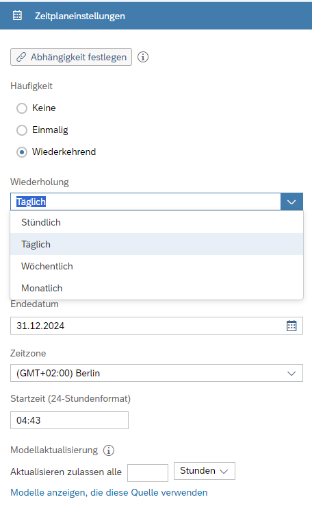 Zeitplaneinstellungen
