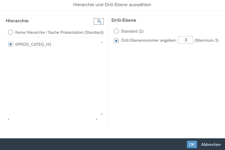 Hierarchie und Drill-Ebene auswählen