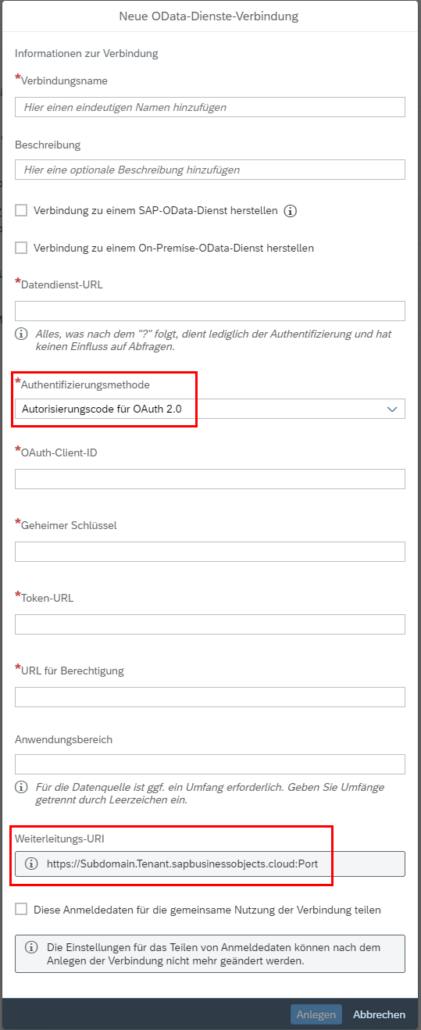 Neue OData-Dienste-Verbindung