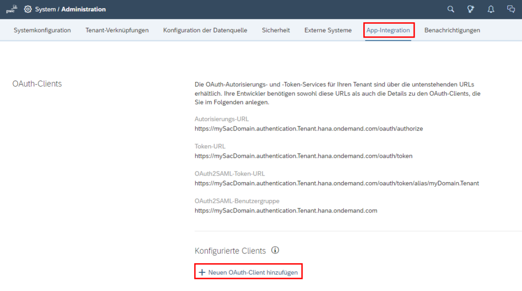 Neuen OAuth Client hinzufügen