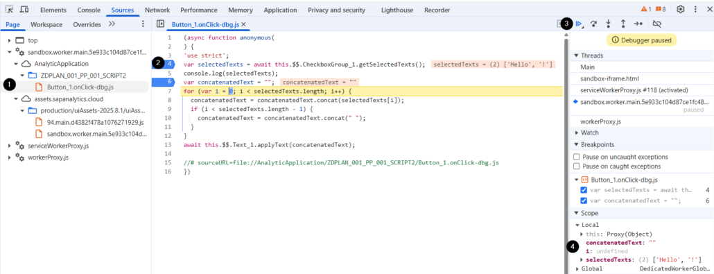 Debugger SAC Skript