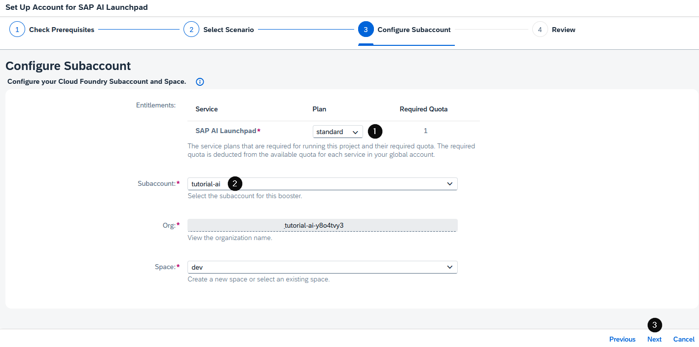 SAP AI Launchpad Booster - Configure Subaccount