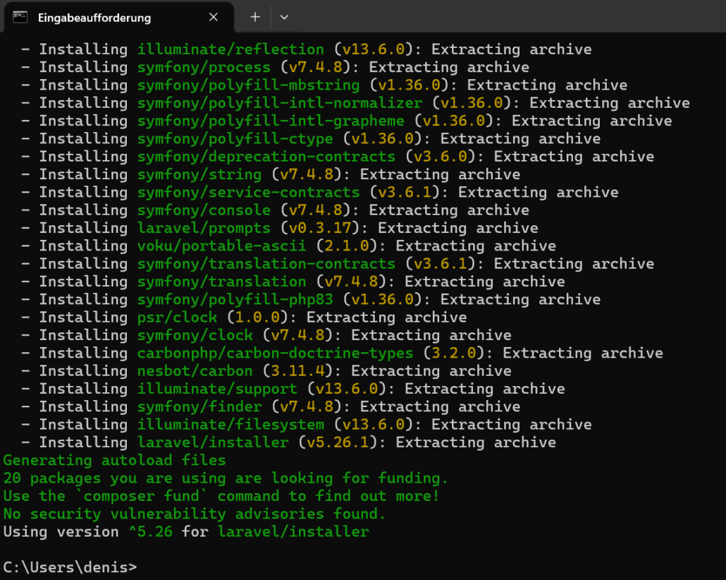 Laravel installiert