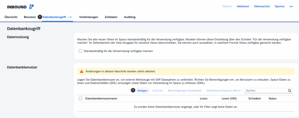 Datasphere Datebankbenutzer anlegen
